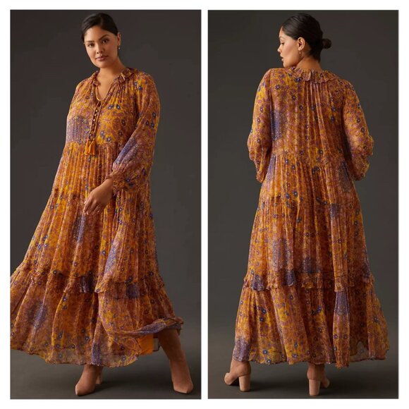 NWT Anthropologie The Marais Printed Chiffon Maxi Dress - Picture 3 of 4